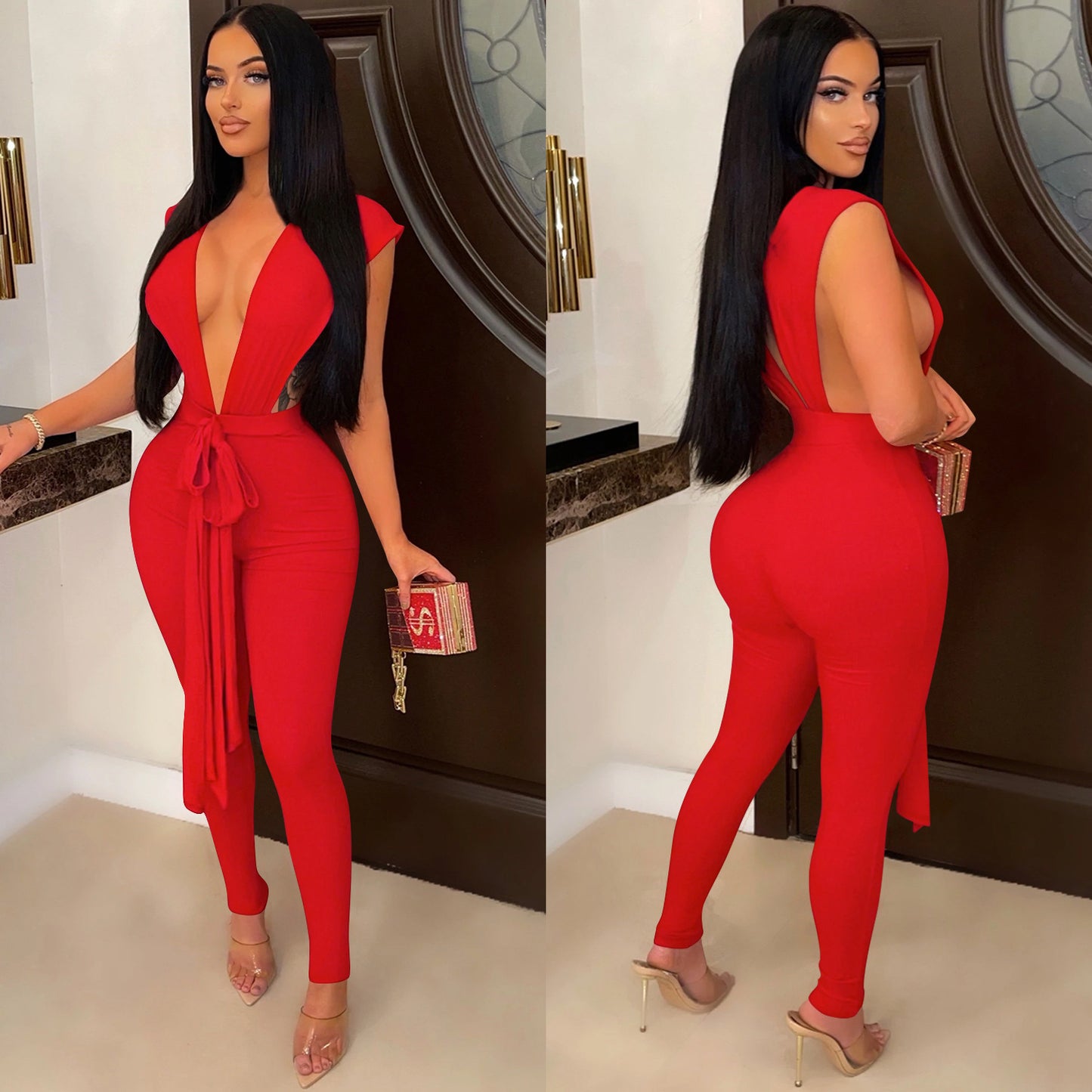 V-Contour Bandage Jumpsuit