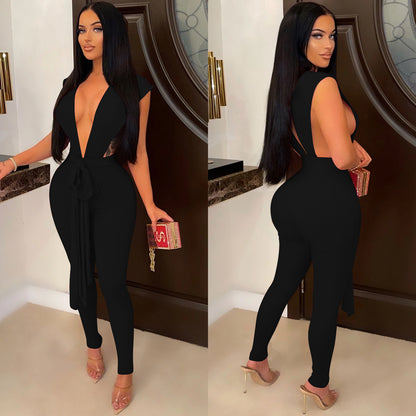 V-Contour Bandage Jumpsuit